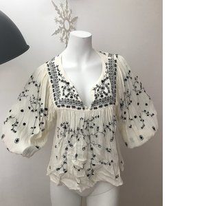 Crepe Embroidery Crochet Top Blouse Folk Polish Ukrainian Zara/ free people copy